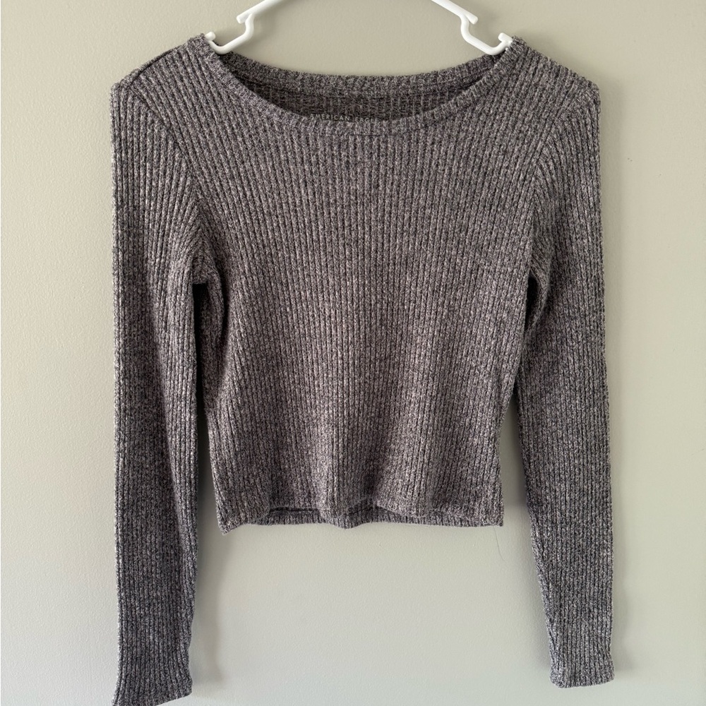 American Eagle Outfitters Ribbed Long Sleeve Crop Top